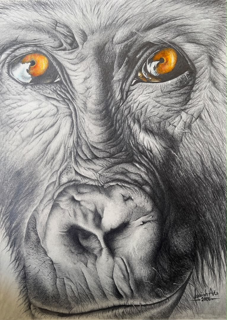 Realistic gorilla artwork by Ugandan artist Isaiah Arts UG